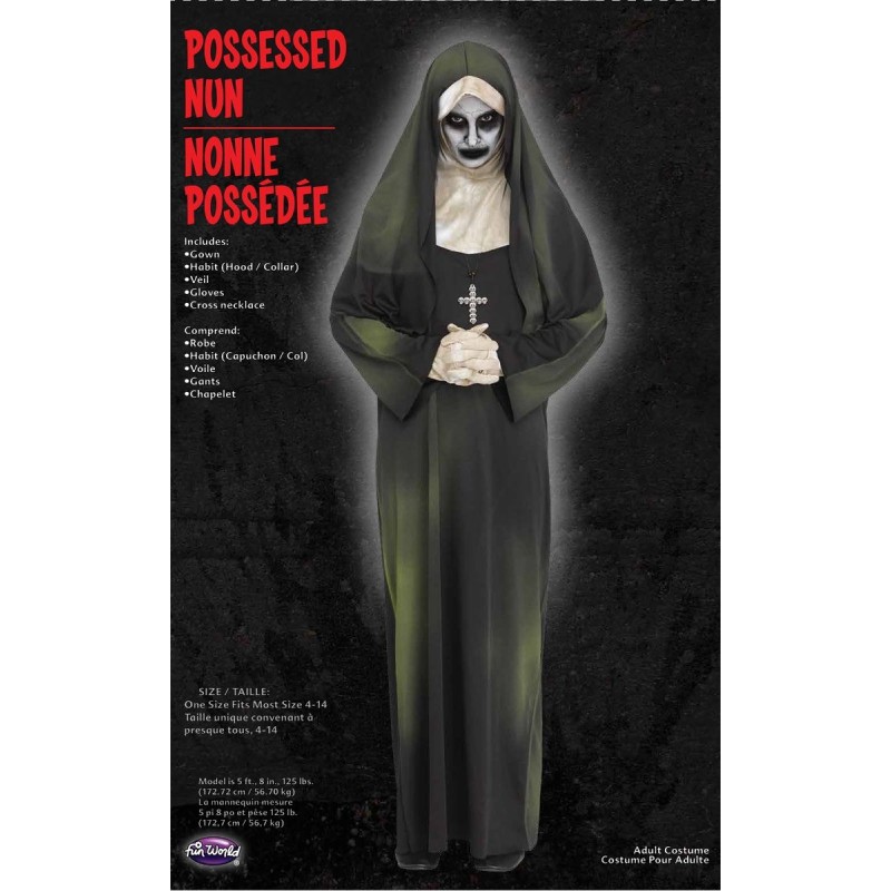 Possessed Nun Costume - One Size Dress / Veil / Tunic / Gloves