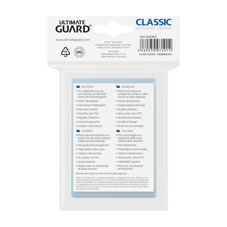 Ultimate Guard Classic Soft Sleeves Standard Size Transparent Ultimate Guard Classic Soft Sleeves Standard Size Transparent